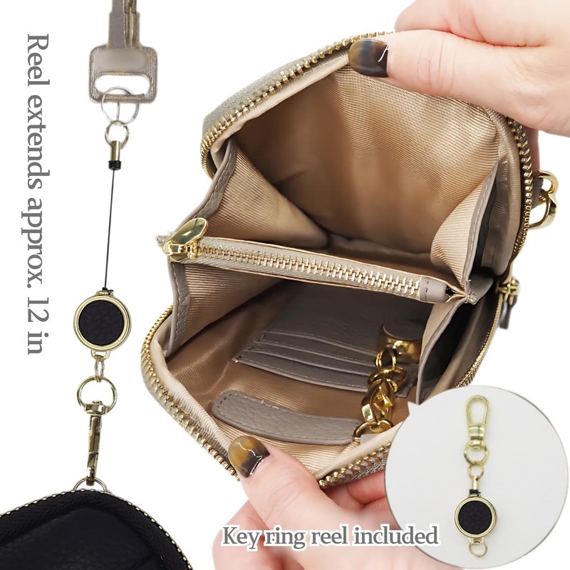 Genuine Leather Small Crossbody Phone Zipper Wallet with Replacement Adjustable