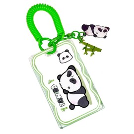 runrayay Kpop Photocard Business Card Key Ring Cartoon Panda PC Business Card Kpop ID Badge Business Card with Keyring Student Bus Card Pendant Keyring (A)