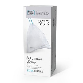 Home Zone Living 8 Gallon Kitchen Trash Bags with Drawstring Handles, Heavy Duty Custom Fit Design for 30 Liter Dual Recycling Liners, Code 30R, 30 Count