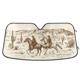 Qilmy Car Windshield Sun Shade Automotive Sunvisor Protector Foldable for SUV Truck Front Window, Western Desert Cowboy