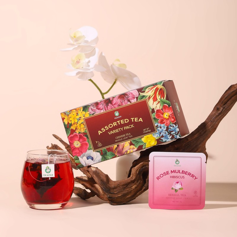 TEAFAY Assorted Tea Sampler Box, 18 Pyramid Tea Bags (Pack