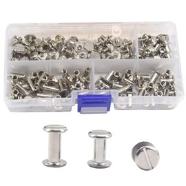 CEEYSEE 75 Sets Silvery Chicago Screws Assorted Kit Nail Rivet Chicago Button for DIY Leather Decoration Bookbinding Round Flat Head Stud Screw (ZBYD)