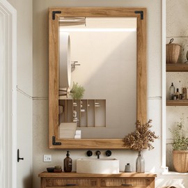 TRAHOME Full Length Mirror with Wooden Frame, 40"X28" Solid Wood Standing Floor Mirror for Farmhouse, Bathroom, Bedroom Decor, Hanging or Leaning Wall-Mounted