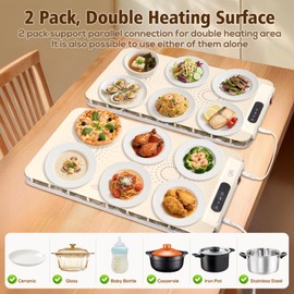 QRI Warming Mat for Food, 2 Pack Food Warming Mat with Color-Changing Coating & Thermal Insulating Pads, Electric Warming Tray for Buffet, Parties, Home, 8 Adjustable Temp & 6 Timer