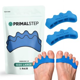 PrimalStep 2.0 Firm Edition Toe Separators - Extra Firm, Stretchy & Flexible - Thicker & More Durable - Dr. Recommended Toe Spacers - Loved by Those with Bunions or Plantar Fasciitis - (Blue, Large)