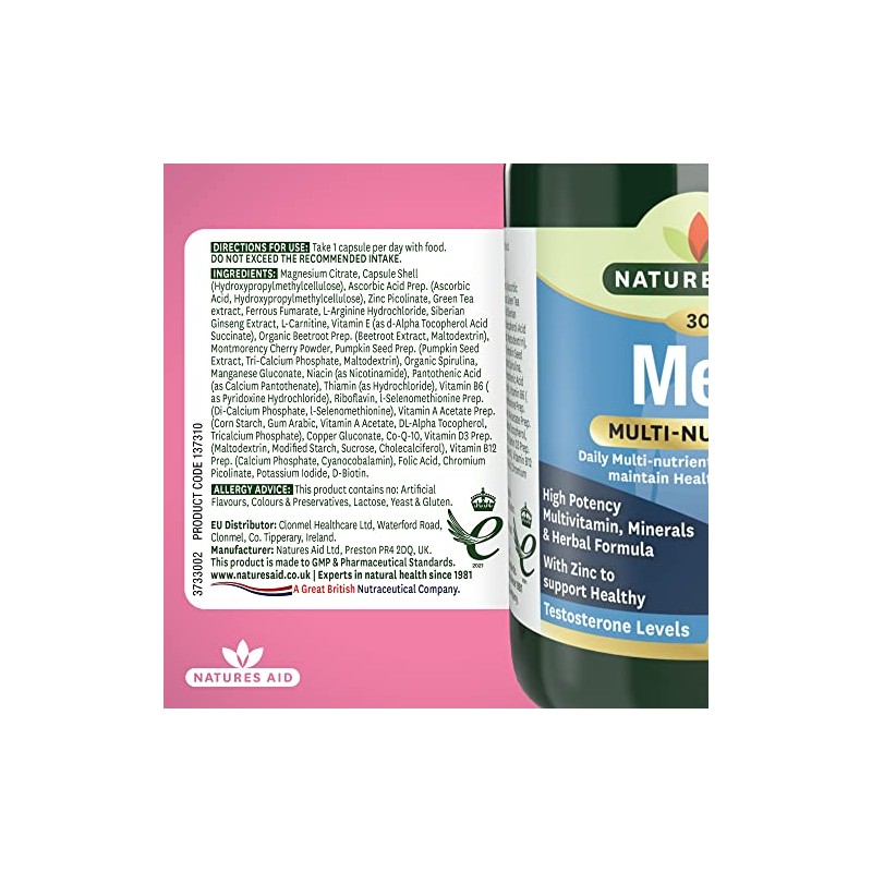 Natures Aid Men's Multi-Vitamins & Minerals – 30 Capsules