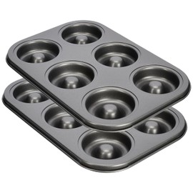 GoodCook Set of 2 Nonstick Steel 6-Cavity Medium-Size Donut Baking Pans, Gray, 10.5 x 7.1 (4103)