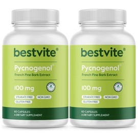 BESTVITE Pycnogenol 100mg (120 Capsules) (60x2) - French Maritime Pine Bark Extract - No Stearates - Gluten Free - Non GMO