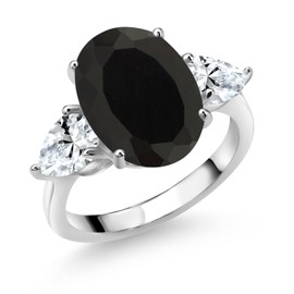 Gem Stone King 925 Sterling Silver Black Onyx and White Created Sapphire Ring For Women (7.00 Cttw, 14X10MM Oval and 7X5MM Pear Shape, Gemstone December Birthstone, Available In Size 5, 6, 7, 8, 9)