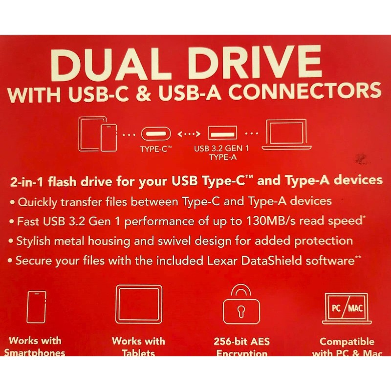 Lexar DUAL DRIVE with USB-C & USB-A. 3.2 GEN 1