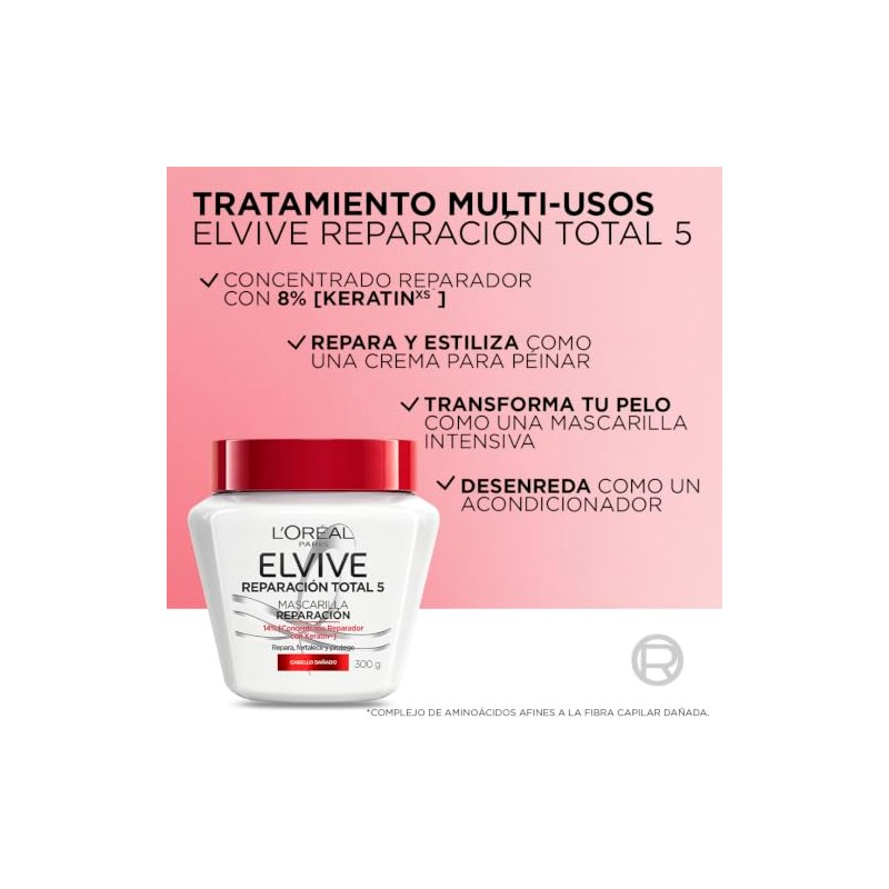 LOréal Paris Mascarilla Reparación Total 5 Elvive 300 g, 360