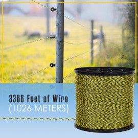 Houseables Electric Fence Wire, Hot Wire Fence, Electric Fencing, Livestock Fencing, Electrical Polywire Rope for Chicken, Agricultural, Goat, Garden, Dogs, Horse, Pig, Poly, 1026 Meters (3366 Feet)