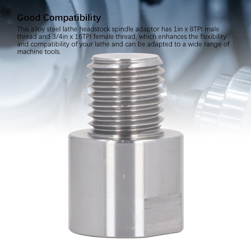 Lathe Headstock Spindle Adapter 1inx8TPI Male 3/4inx16TPI Female Thread Alloy