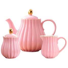 Jusalpha Porcelain Tea Set- Pink Teapot and Creamer Sugar Bowl Set, TW (Pink)