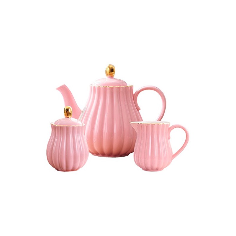 Jusalpha Porcelain Tea Set- Pink Teapot and Creamer Sugar Bowl