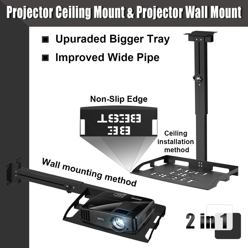 2-Be-Best Universal Projector Ceiling Mount with Tray, 14.8-24.8IN / 37.5-63CM