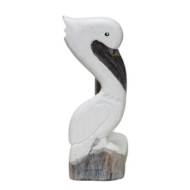 Hand Carved White Pelican Paper Towel Holder Wood Carving Nautical Statue Kitchen Gadget Sculpture