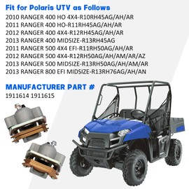 Rear Left Right Brake Caliper Assembly for Polaris UTV Ranger 400 2010-2013 Ranger 500 2011-2013 Ranger 800 Midsize 2013 with Pads 1911614 1911615