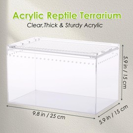 Apatal Acrylic Reptile Terrarium Enclosure 9.8" x 5.9" x 5.9" Magnetic Tarantula Breeding Box Transparent Insect Habitat for Jumping Spider Hermit Crab Lizard Sling Isopods Horned Frog Snake Gecko