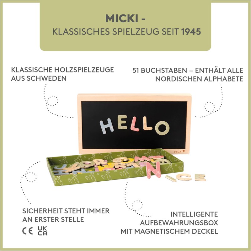 Micki-Magnetbuchstaben mit Box – Bunte Magnetbuchstaben aus Holz für Kinder