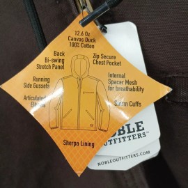 Noble Outfitters Men's XXL Tall  Dark Brown Full Flex Canvas Hooded Work Jacket