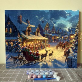 Tucocoo Festive Christmas Scene Paint by Numbers for Adult Winter Village Oil Painting Kits for Beginner Acrylic Paints Brushes Art Crafts Deer Artwork Home Wall Christmas Decor 16x20inch No Frame