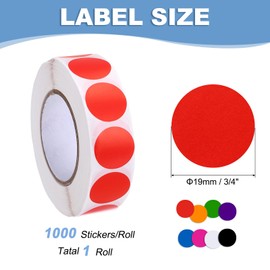 PATIKIL Colored Dot Sticker 3/4", 1000 Pcs Color Coding Labels Blank Circle Sticker Adhesive Round Price Stickers for Inventory Office Garage Classroom, Red