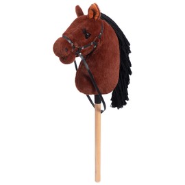 BEJOY Steckenpferd Spielzeug Pferd, Hobby Horse Holzpferd Plüschpferd, Halter zum Reiten für Kinder mit Halfter und Trense, Simulierte Pferdewimpern, Dunkelbucht