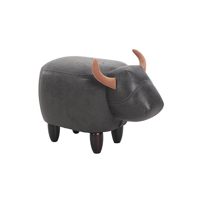 OLizee Decorative Buffalo Ottoman Footstool Cute Animal Upholstered Stool for