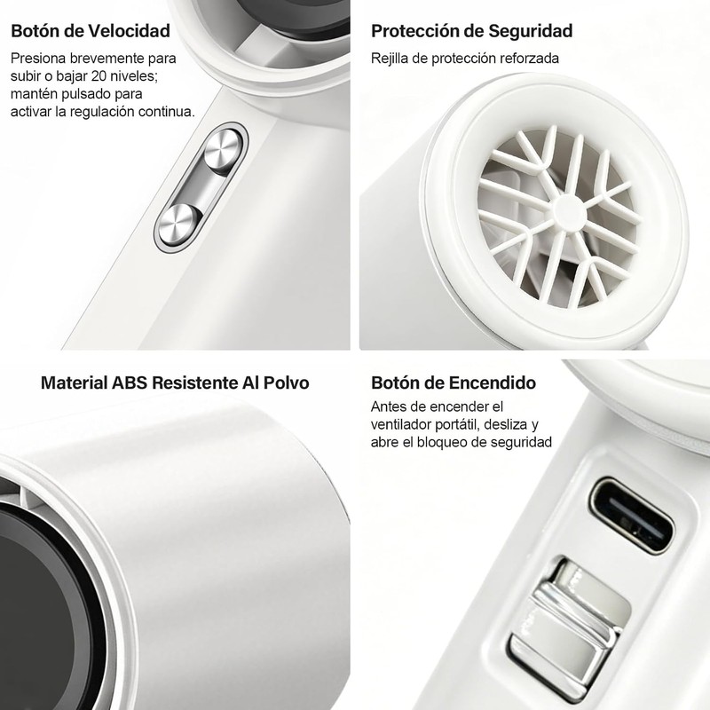 Ventilador Turbo Portátil de Mano,4000mAh Mini Ventilador,100 Velocidades