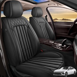 RAWAKORW Car Seat Covers Fit for Hyundai Sonata 2007-2024 2025: Front Set Waterproof Leather Vehicle Seat Cushion Luxury Automotive Protector Easy to Install(2 Seats, Black)