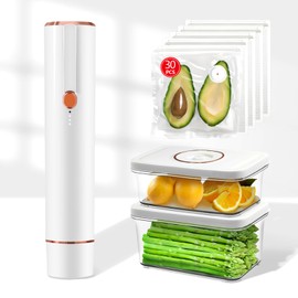 Vixino Vacuum Sealer, Vacuum Sealer for Food Compact Handheld Vac Seal Machine, Seal Meal Saver Portable Food Sealer (Vacuum Sealer Machine + 3 Food Storage Containers + 30 Reusable Bags)