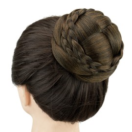 IMISSU Dancer Braided Chignon Hair Cover Doughnuts Hairpieces Scrunchie Hair Bun Wig Updo at Wedding Party (M2 Brown Mix)