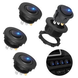 Linkstyle 4Pcs 12V Rocker Switch, Waterproof 20A SPST ON/OFF Round Toggle Switch 3 Pins with Housing and LED Light for Car Boat