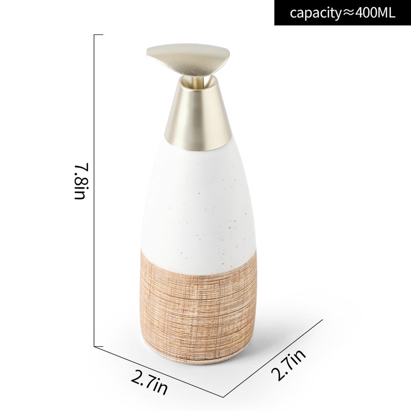 Ceramic Soap Dispenser with Plastic Pump – 12oz Refillable Liquid