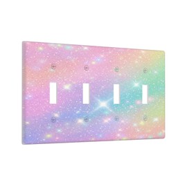 Wuyocha Decorative Light Switch Plate Covers Rainbow Shiny Gradient Colors 4 Gang Wall Plate Switch Cover Plate Quad Toggle Jumbo Electrical Faceplate for Kids Room Nursery Decor