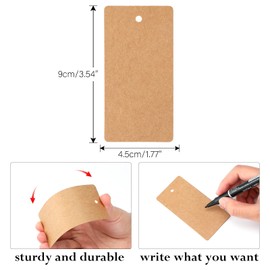 jijAcraft 100PCS Kraft Paper Gift Tags,Brown Tags for Crafts 9X4.5CM Rectangle Blank Hang Tags with 30M Jute Twine