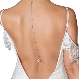 Wedding Rhinestone Back Chain Necklace Layered Bridal Multi layered Pearl Back Chain Rhinestone Backdrop Necklace Body Chain Crystal Waist Chain Jewelry for Women, Medium, Metal, rhinestone
