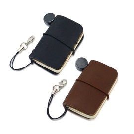 Yitexin Pack of 2 Miniature Travelers Notebook 4.8x3.2cm(1.9’’x1.3’’), Handmade Tiny Leather Travels Notebook, Vintage Mini Notebook Diary Journal, Pocket Diary (Black+Brown)