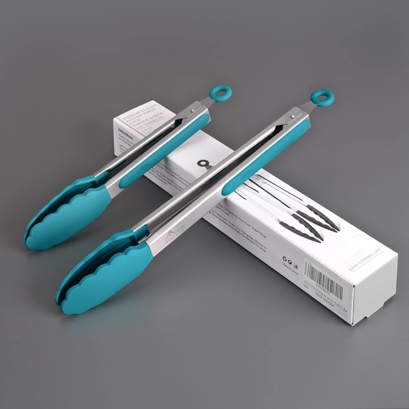 HOTEC Premium Stainless Steel Locking Kitchen Tongs with Silicon Tips,