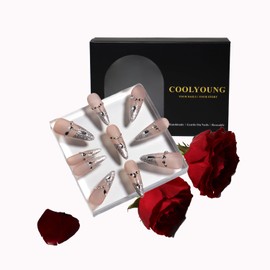 COOLYOUNG Medium Press On Nails, French Tip Nails, Ephemeral, Handmade and Reusable, Nude Nails, Glitter Press On Nails, 10 Pieces Wedding Nails with 1 Storage Bag and Gel Nail Kit