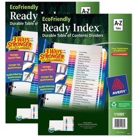 Avery Eco-Friendly Ready Index A-Z Dividers for 3 Ring Binders, 26-Tab Sets, Multicolor, 2 Binder Divider Sets (01739)