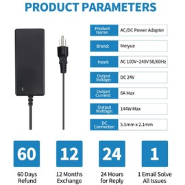 24V 6A 144W Power Supply Adapter 100-240V AC to DC 24 Volt 6Amp Power Adapter 5.5mm x 2.1mm DC Output Jack 24V Volt AC Power Supply for 5050 3528 LED Strip Light LED Driver CCTV Security System