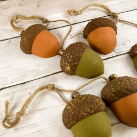 Greenbrier/ DT Fall Decor - Autumn Wood Acorns Ornaments 3pc Set