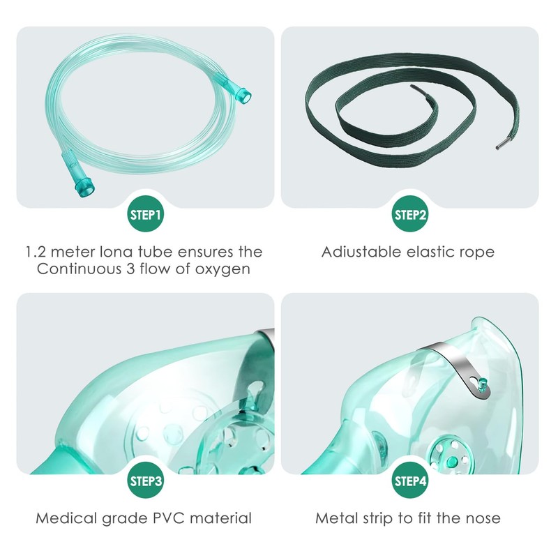 Agooteam 3 Pack Oxygen Mask for Adult Face with 7'