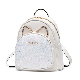 FOLOVEYA Backpack Women Fashion Rucksack Waterproof Anti-theft Multiple Pockets Daily Convertible Shoulder Bag Ladies Cute Handbag Cartoon for Travel Work Weekend School Shopping PU Leather White