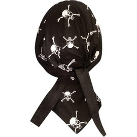 Capsmith Danbanna Deluxe Black White Skull Crossbones Pirate SwashbucklerBandana Headwrap Headscarf Adjustable Cap Hat Cloth Sweatband