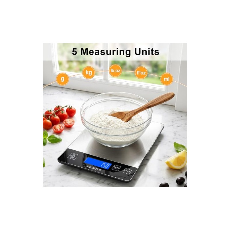 Food Scale, 33lb Digital Kitchen Scale, Stainless Steel Waterproof, 1g/0.05oz