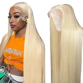 Hxxcoup Human Hair Wig Straight 13 x 4 Lace Front #613 Blonde Real Hair Wig Women's Glueless Wear and Go Blenched Knots with Baby Hair for Woman Minimal Smell 26 Inches / 66 cm