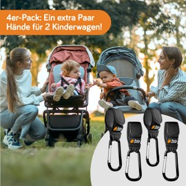 Baby Uma Award Winning Pram Hooks for Bags (Pack of 4) - Universal Carabiner Hook Large, Carabiner for Pram, Pram Trailer, Bag Holder, Pram Accessories (Black)